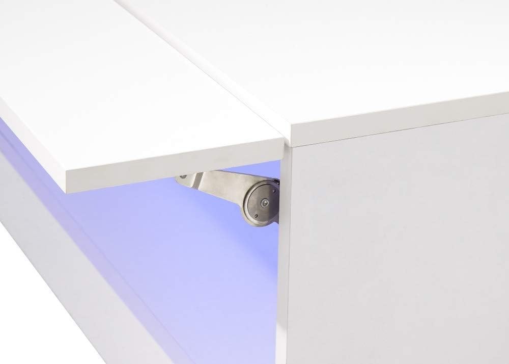 LED Coffee Table with Storage & High Gloss Finish – White Modern TV Unit