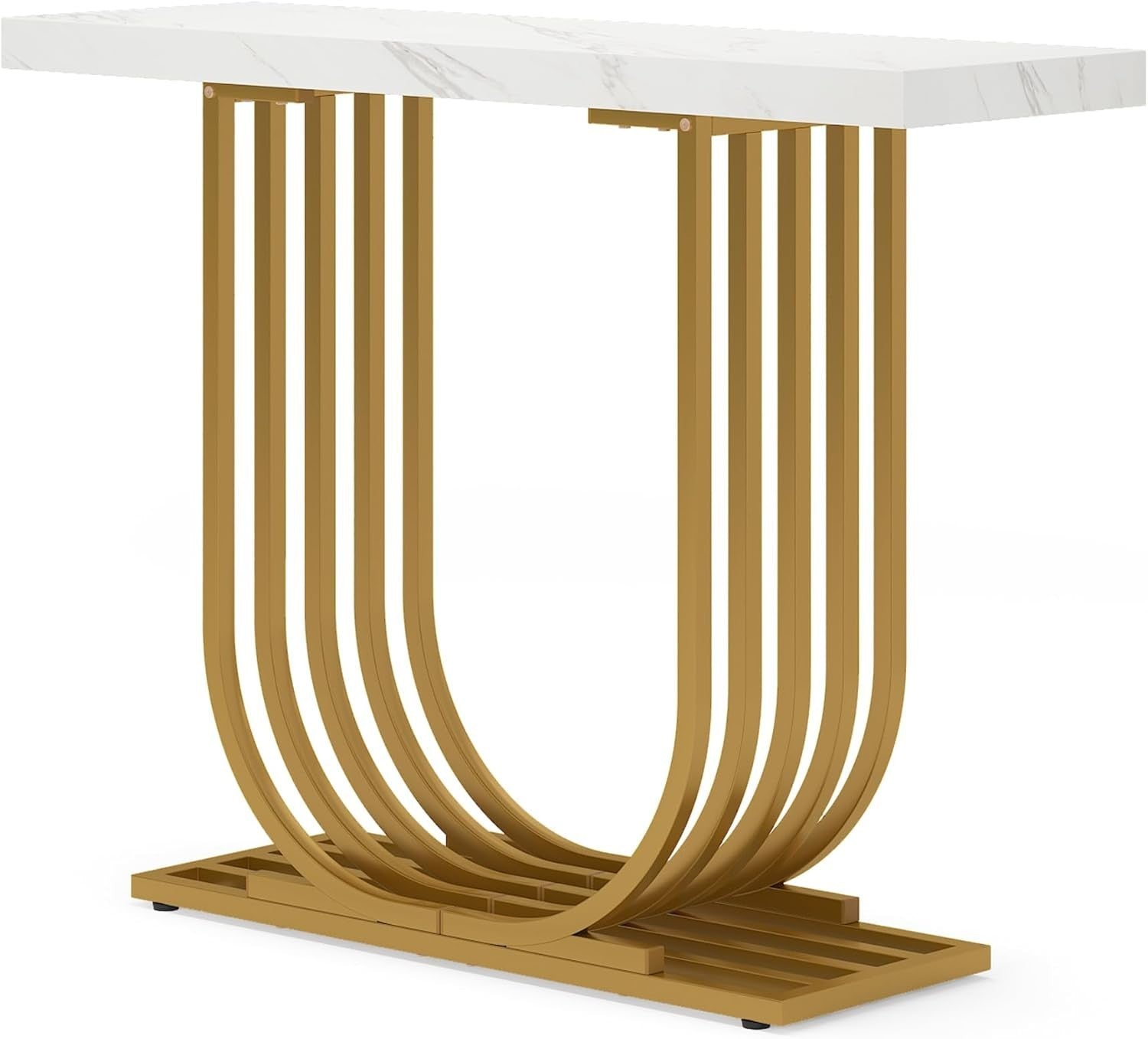 Modern Gold Console Table Faux Marble Top 100x30x82cm Hallway Foyer Desk