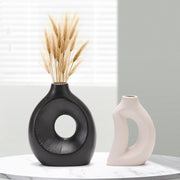 Ceramic Vase of 2 Minimalist Hollow Sculptural Decor for Pampas Grass
