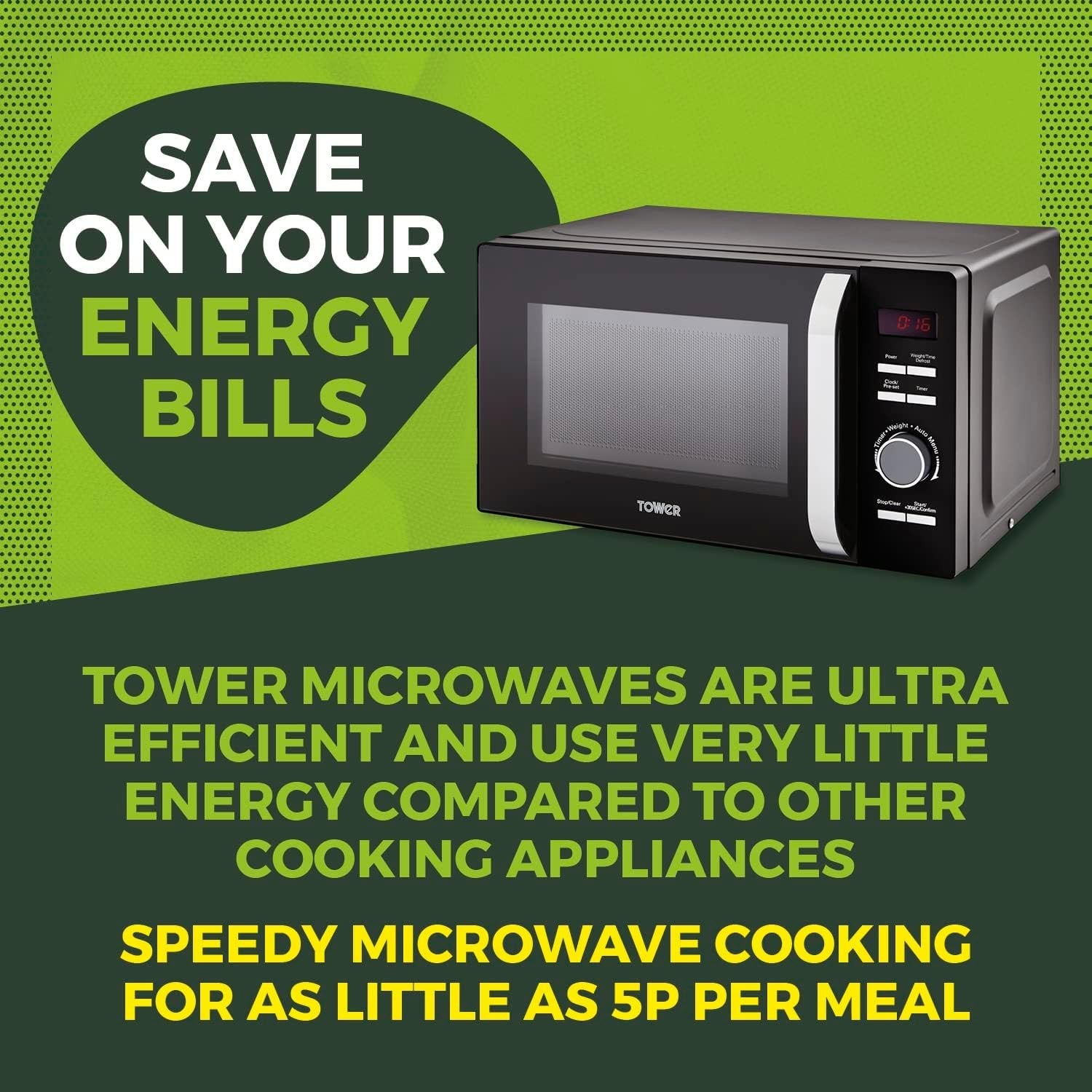20L 800W Microwave with 5 Power Settings & MagnaWave Tech, Black