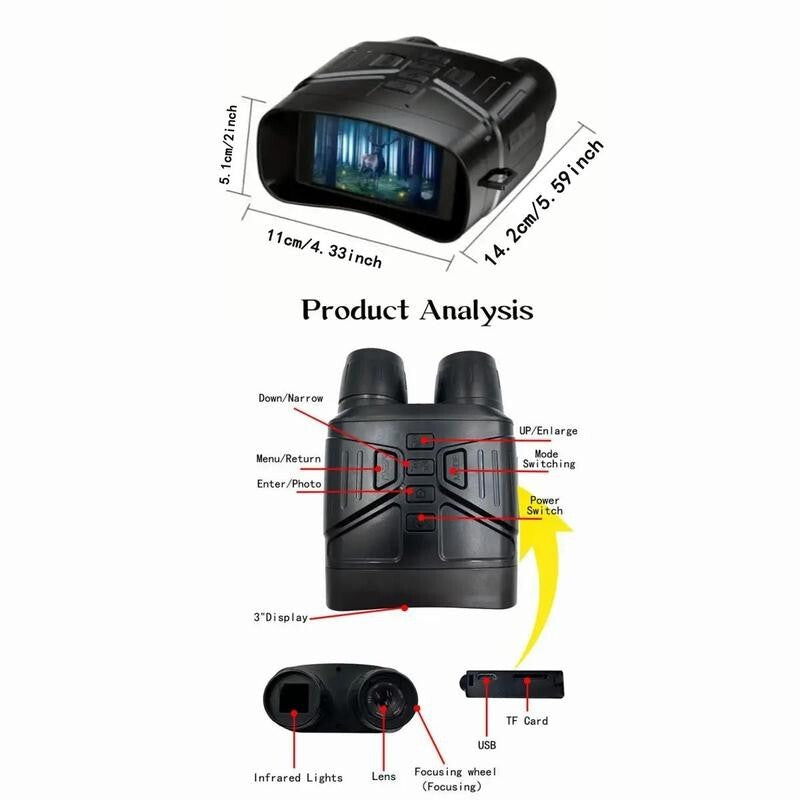 4K Night Vision Binoculars 3" Screen w/ 32GB Card HD Infrared Zoom Goggles