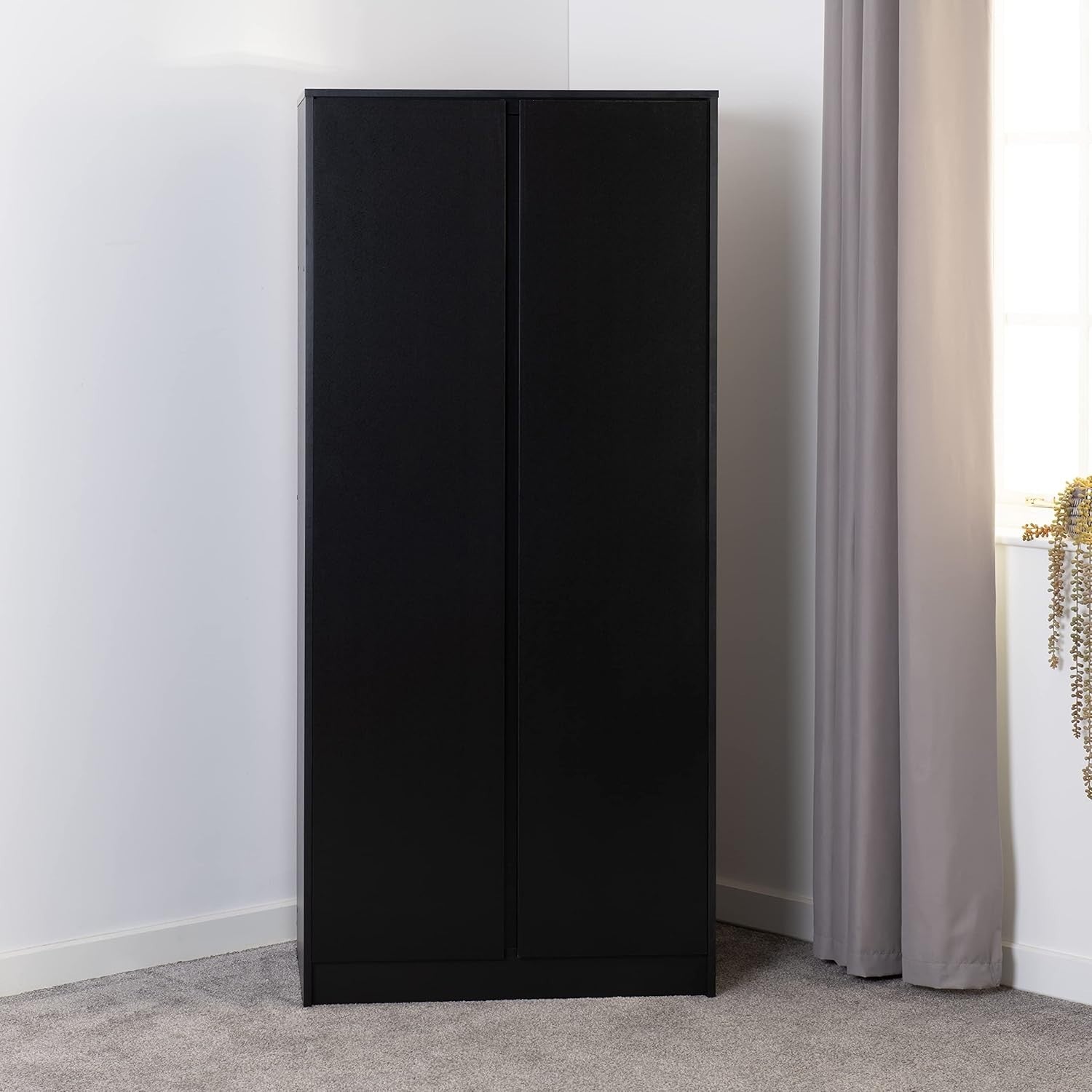 Black 2 Door Wardrobe with Soft-Close Hinges & Push-Open Doors - Bedroom Storage