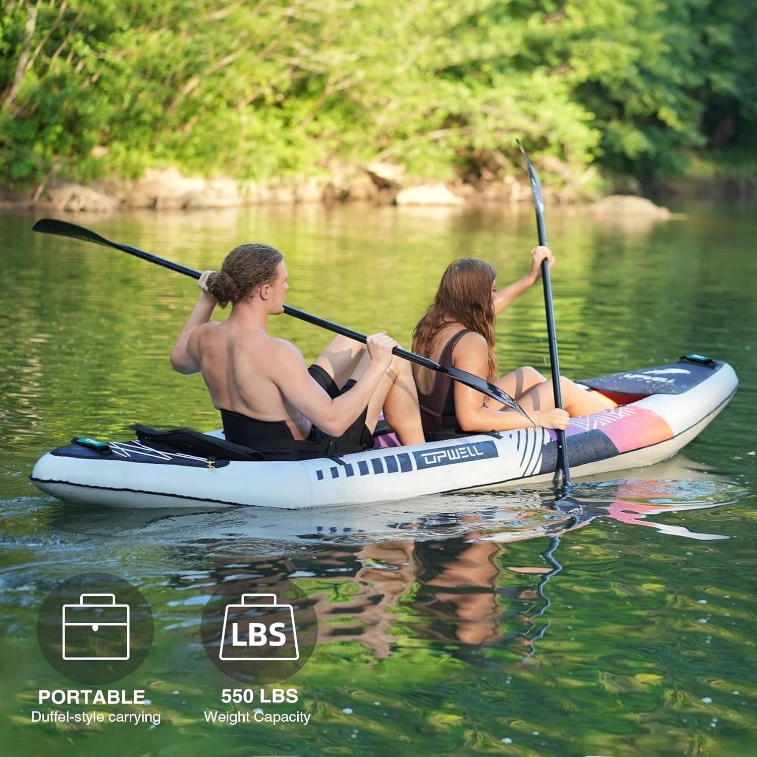 2 Person Inflatable Kayak Set w/ Paddles Pump High Pressure Floor