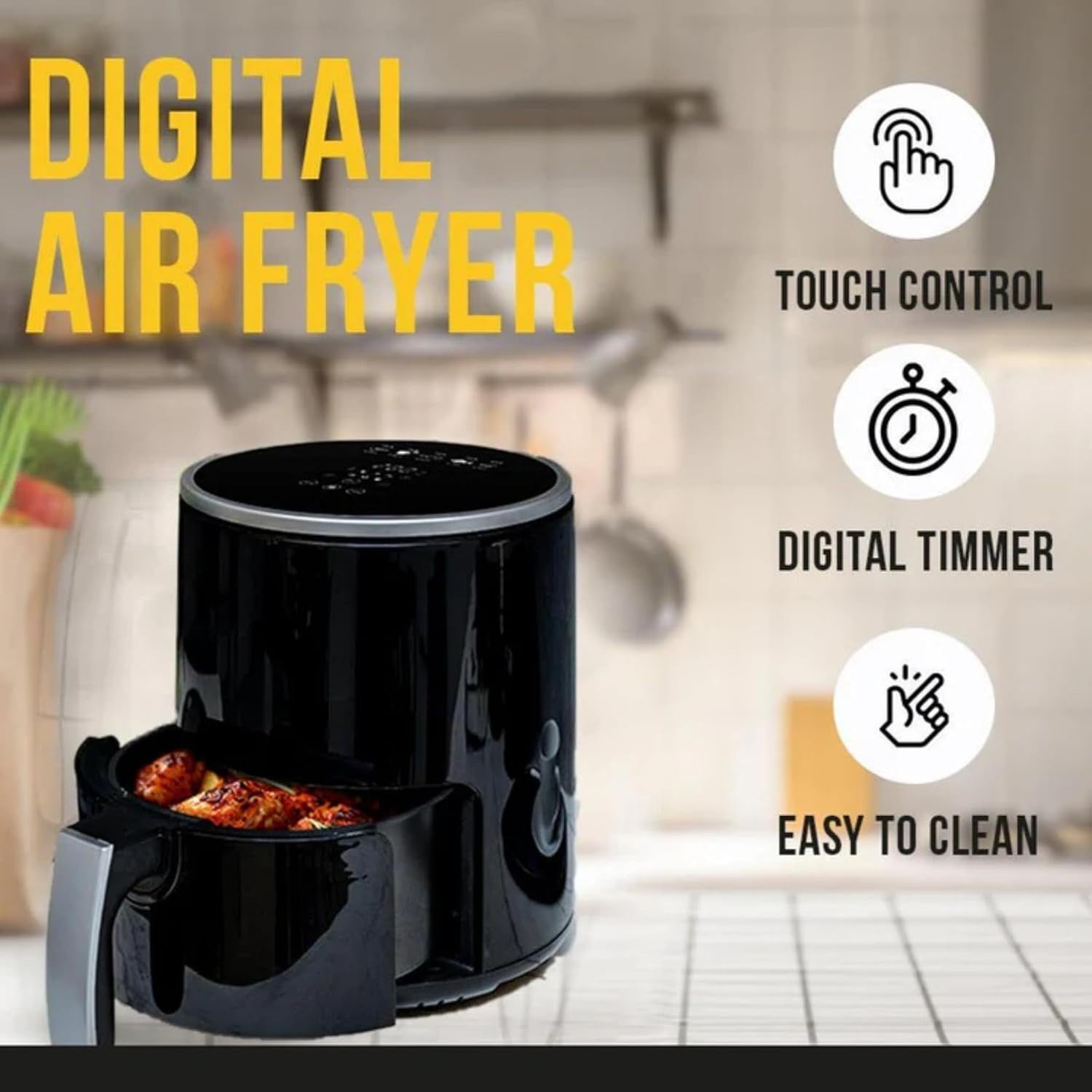 3.2L Compact Air Fryer Touchscreen Non-Stick Basket 6 Presets Energy Efficient