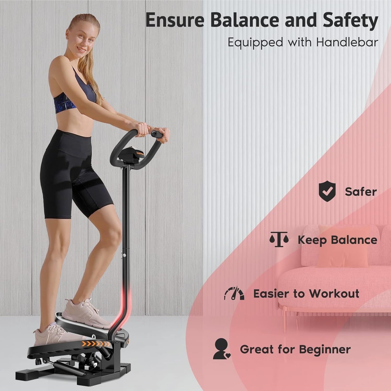 Mini Twist Stepper w/ Handlebar, LCD Monitor, Bands & 330lb Capacity
