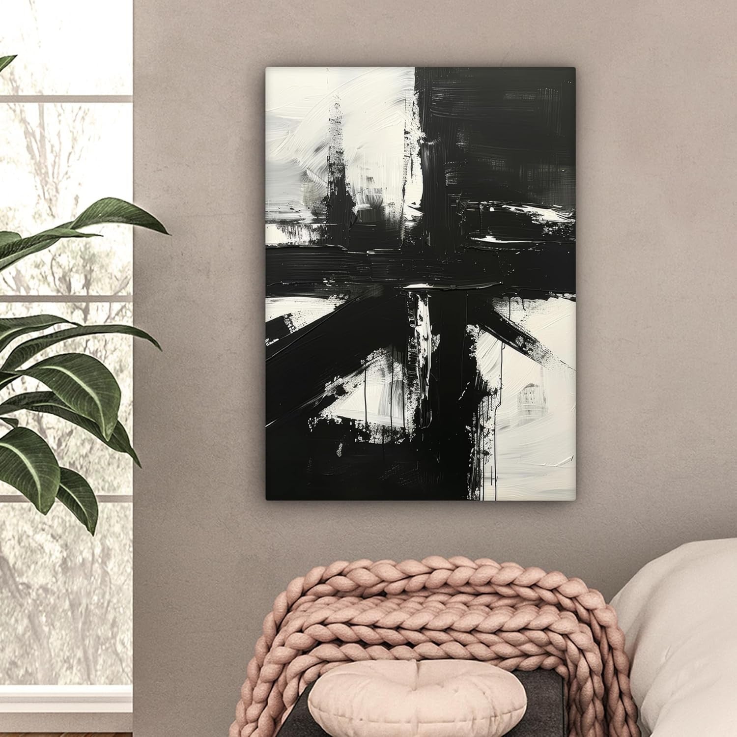 Large Framed Canvas Wall Art 50x70cm Black White Abstract