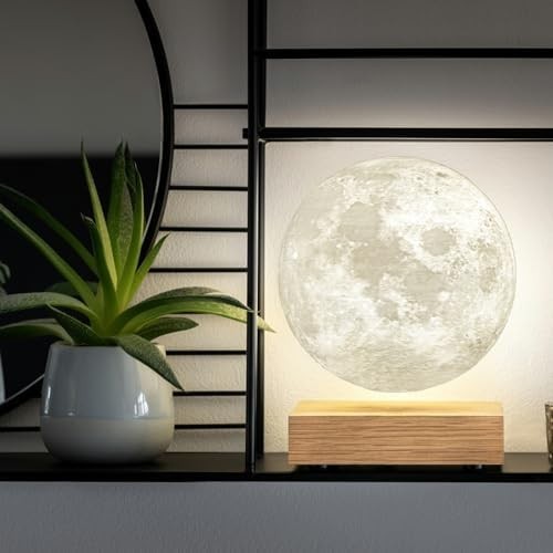 Lacquered White Ash Wood Magnetic Levitating Moon Lamp LED Light