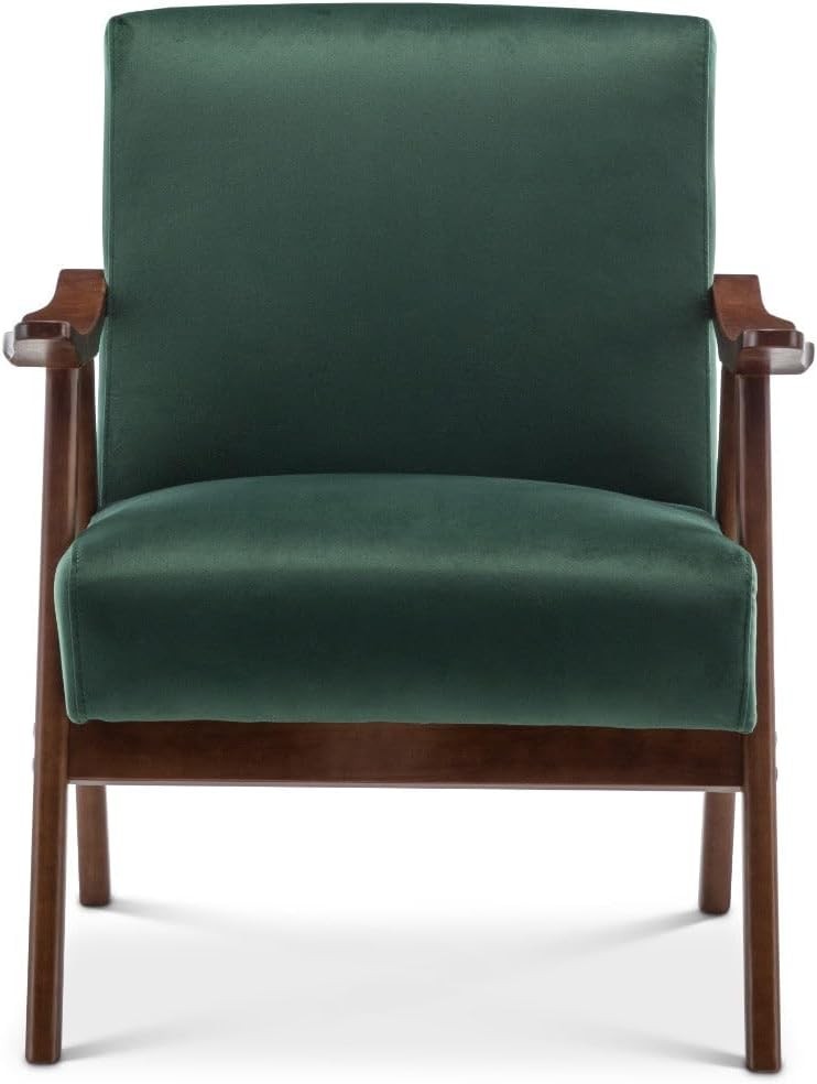 Green Velvet Accent Armchair Mid Century Wooden Lounge Chair