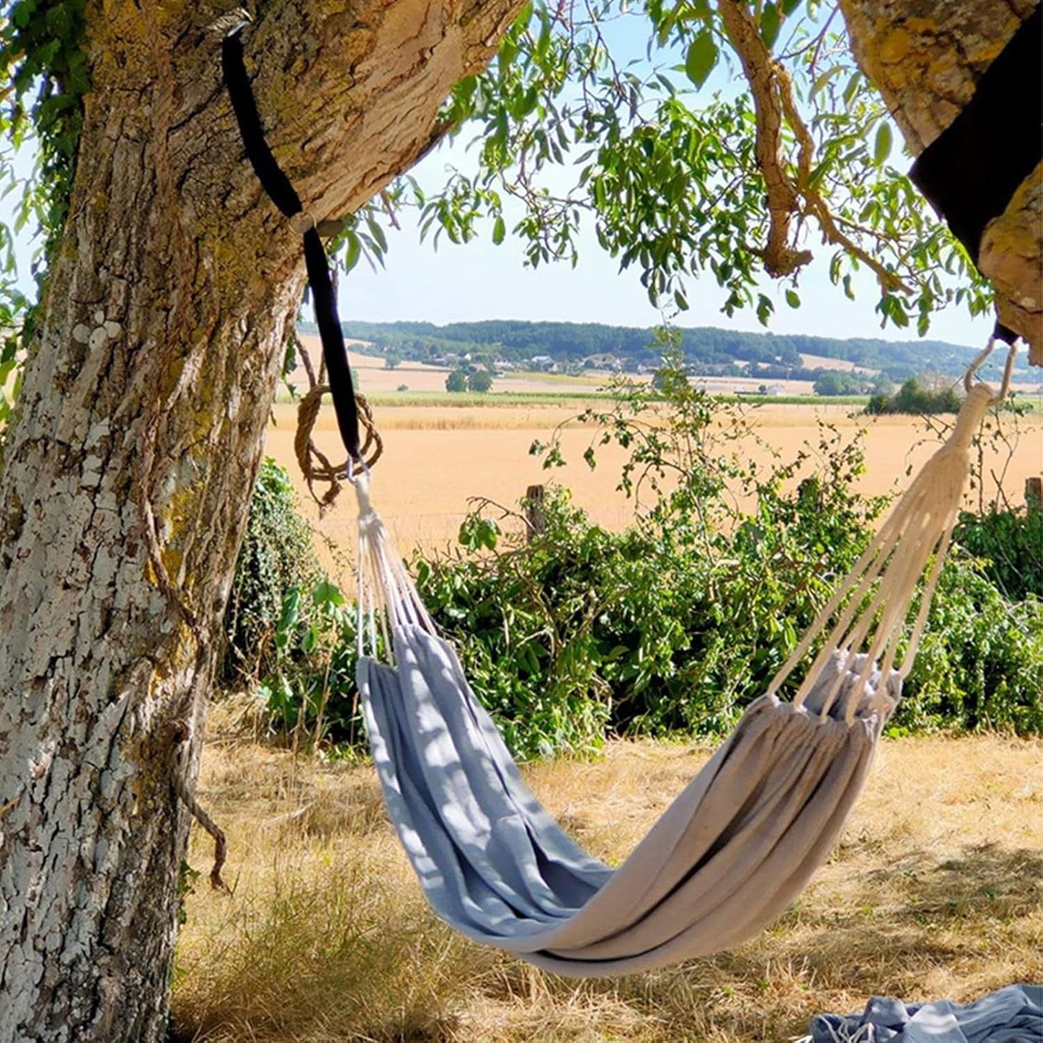 Heavy-Duty Cotton Camping Hammock with Tree Straps & Travel Bag, 300kg Load
