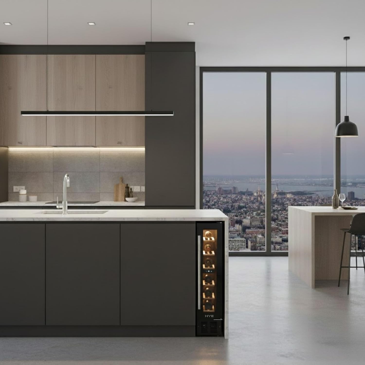 Slim Wine Cooler Fridge 7 Bottle Glass Door Quiet LED Home Bar Storage
