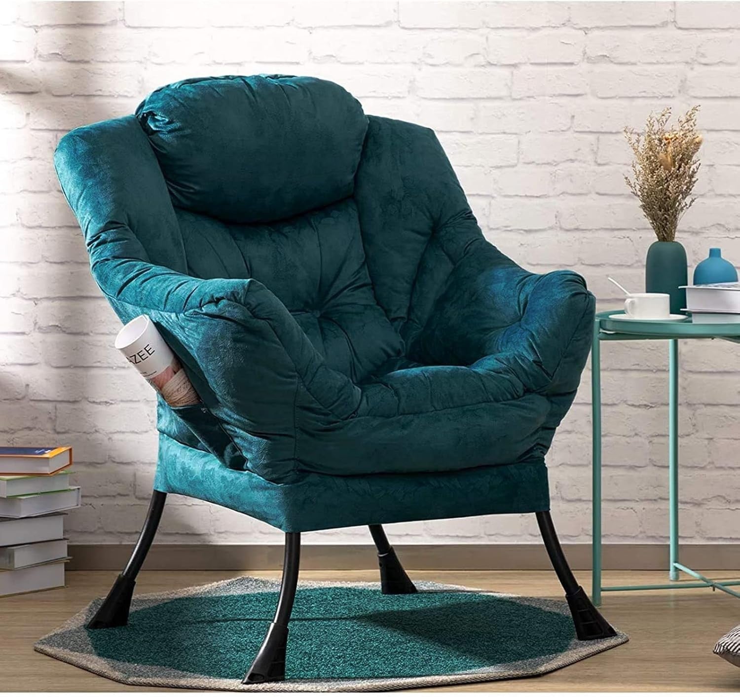 Velvet Blue Green Armchair Living Room Bedroom Lounge Chair Comfy Relax Seat