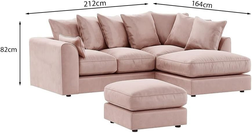 Velvet Pink Right Hand Corner Sofa – 4 Seater L Shape Settee Couch