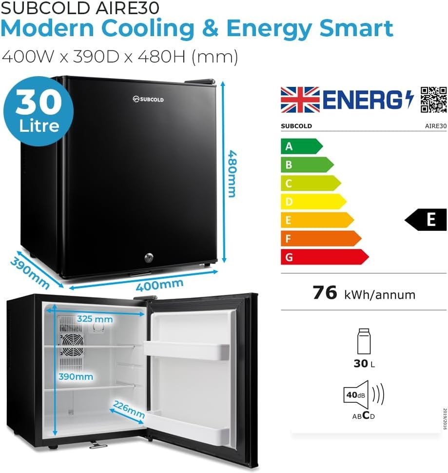 Mini Fridge 30L Compact Table Top Frost-Free LED Lockable Black