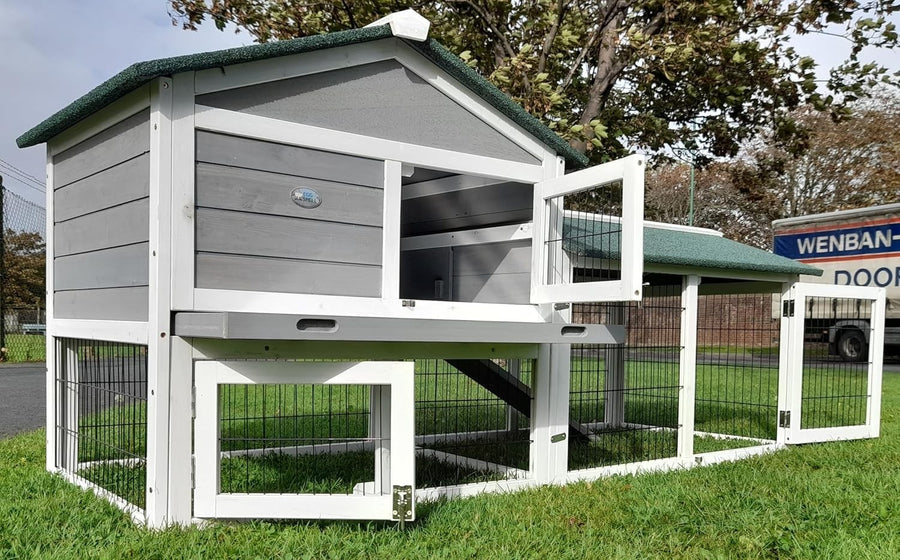 Extra Large Rabbit Hutch with Run Outdoor 2 Tier Night Shutter Secure
