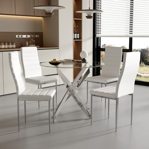 100cm Round Glass Dining Table Chrome Legs Compact Modern Kitchen Table