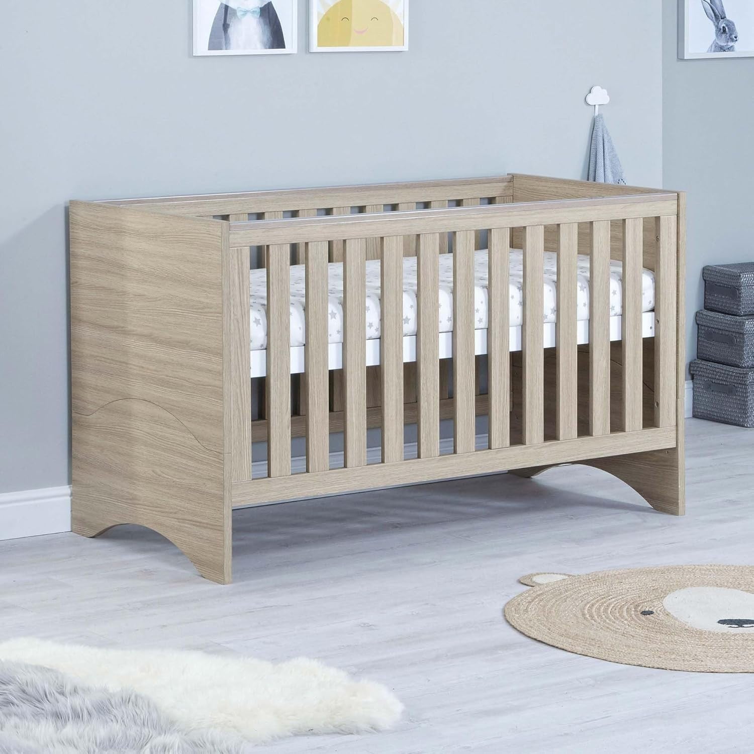 Convertible Baby Cot Bed Toddler Bed Adjustable Mattress Height Oak