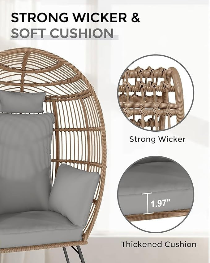 Luxury Rattan Egg Chair with Ottoman Outdoor Indoor Garden Seat Grey Cushion