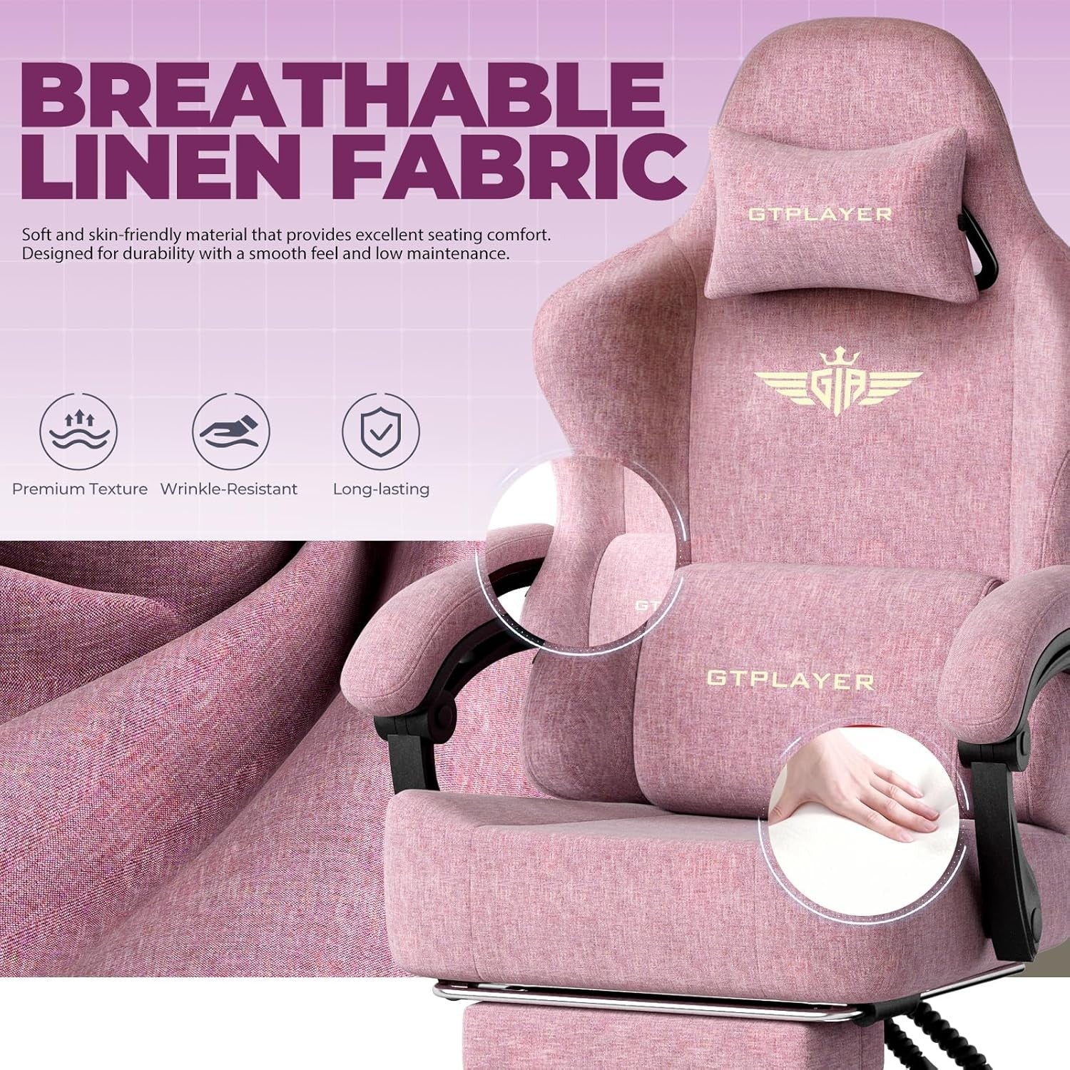 Pink Gaming Chair Ergonomic Office Seat w/ Footrest Lumbar Support