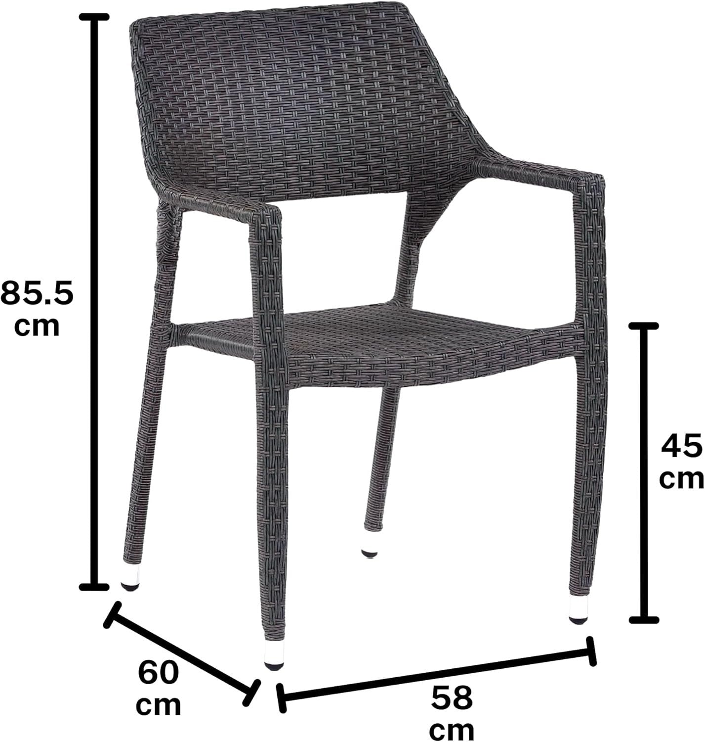 Grey Rattan Garden Armchair Stackable Outdoor Patio Dining Seat No Cushion