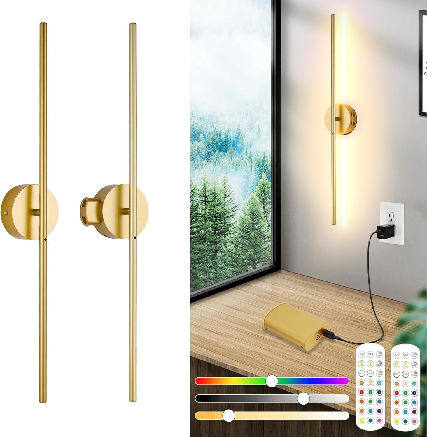 Rechargeable LED Wall Lights 15 Colors Remote Touch Dimmer 80CM Gold