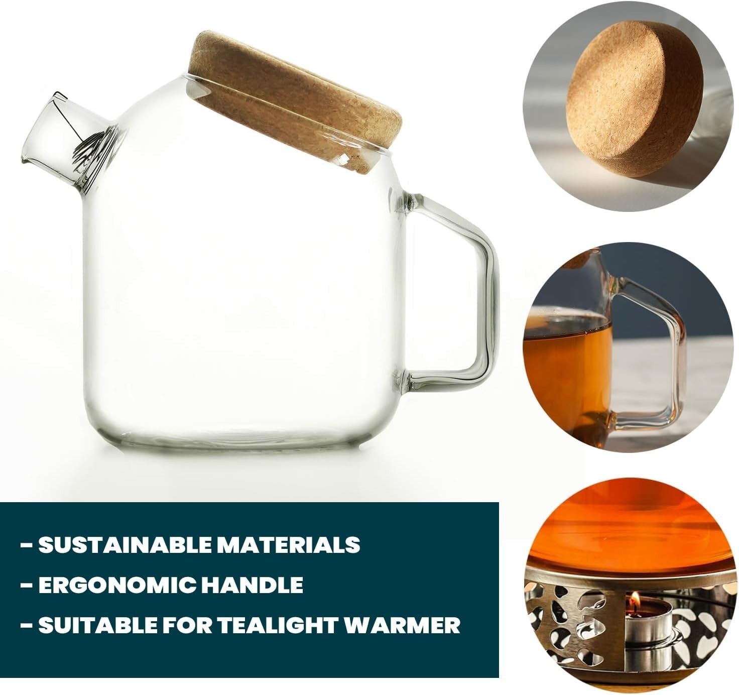 Glass Teapot 800ml Loose Leaf Tea Pot Borosilicate Infuser Strainer