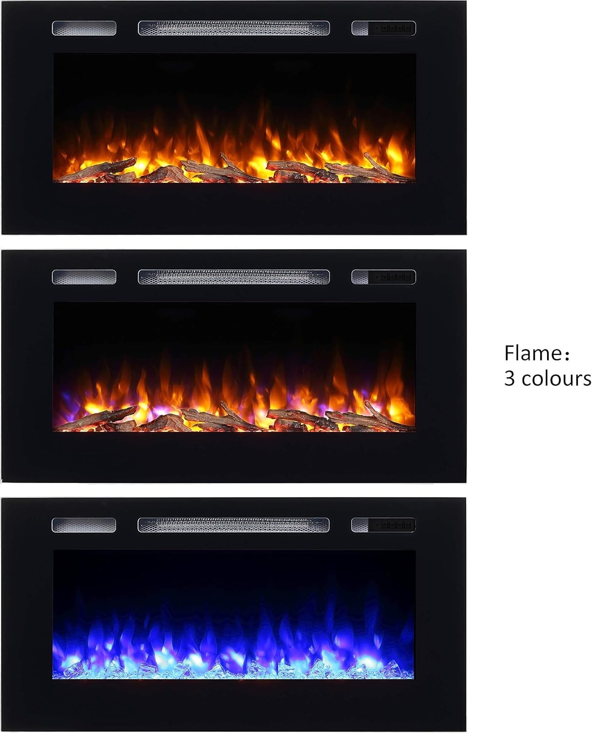 40” Recessed Wall Electric Fireplace Remote Heat Log LED Mood Lights