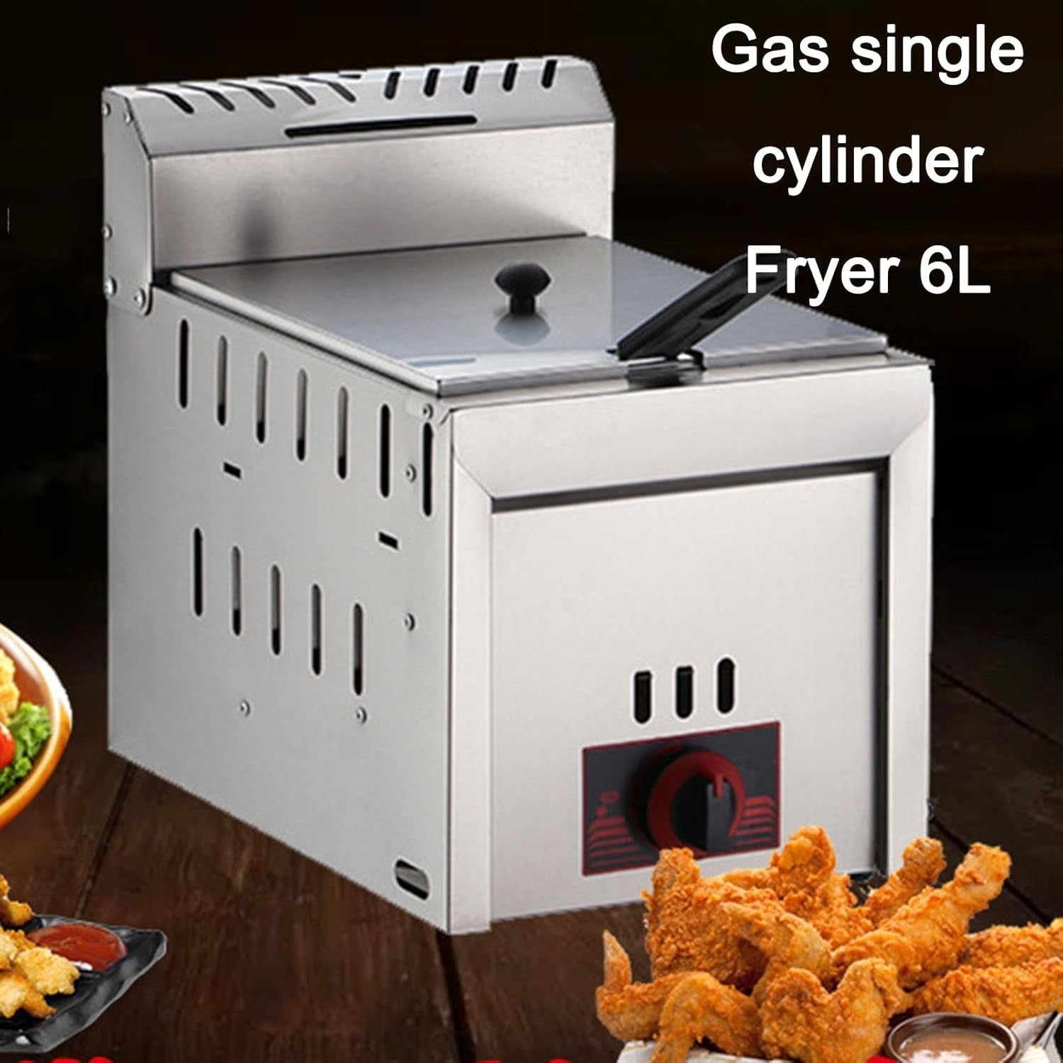 LPG Gas Deep Fryer 6L Stainless Steel Countertop Adjustable Heat