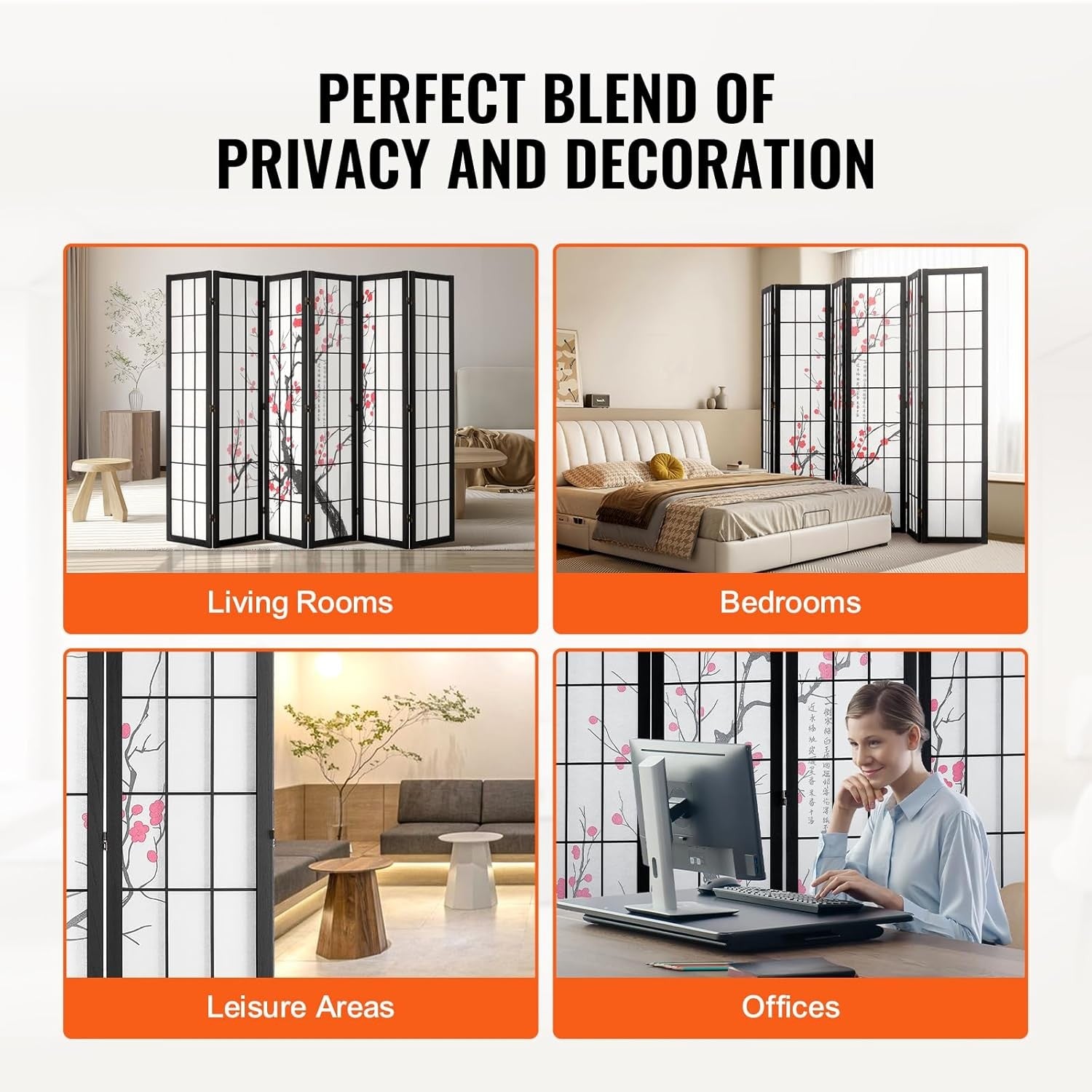 6 Panel Japanese Folding Room Divider Cherry Blossom Privacy Screen 240x170cm