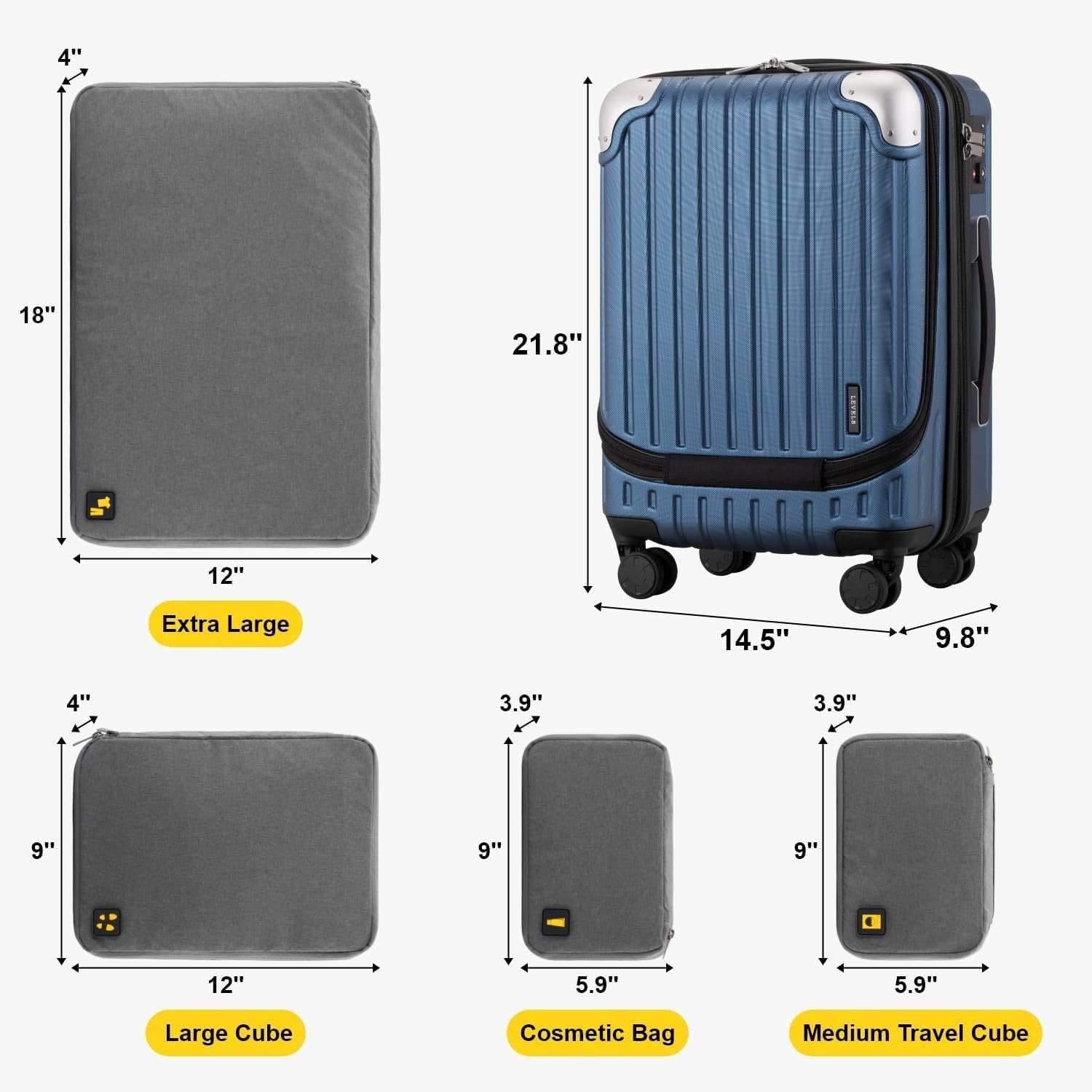 20 Inch Expandable Carry On Cabin Suitcase Spinner Laptop TSA + Organiser Set