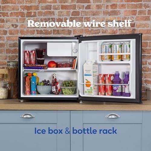 43L Tabletop Mini Fridge Compact Black Small Refrigerator with Ice Box