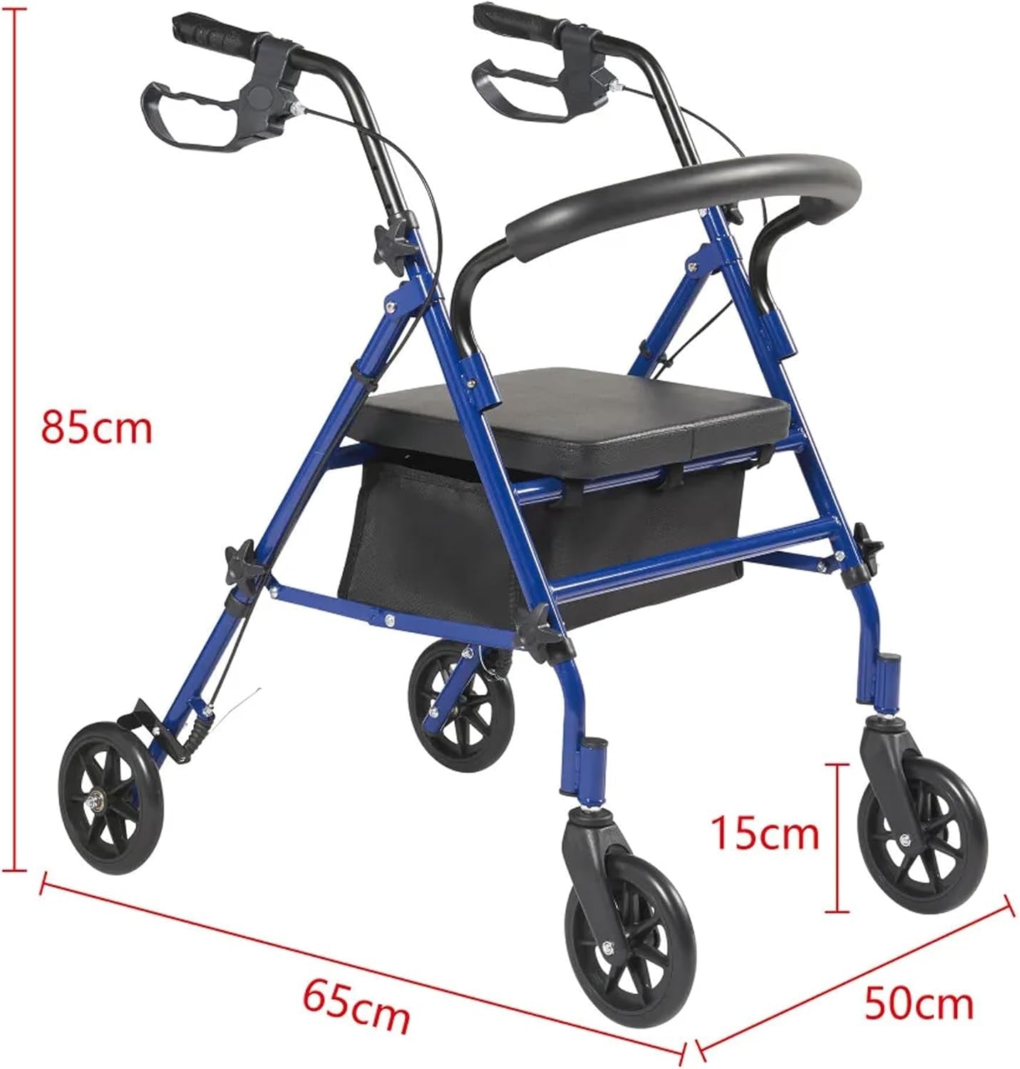 Lightweight Folding Rollator Walker with Seat 4 Wheels Adjustable Brakes