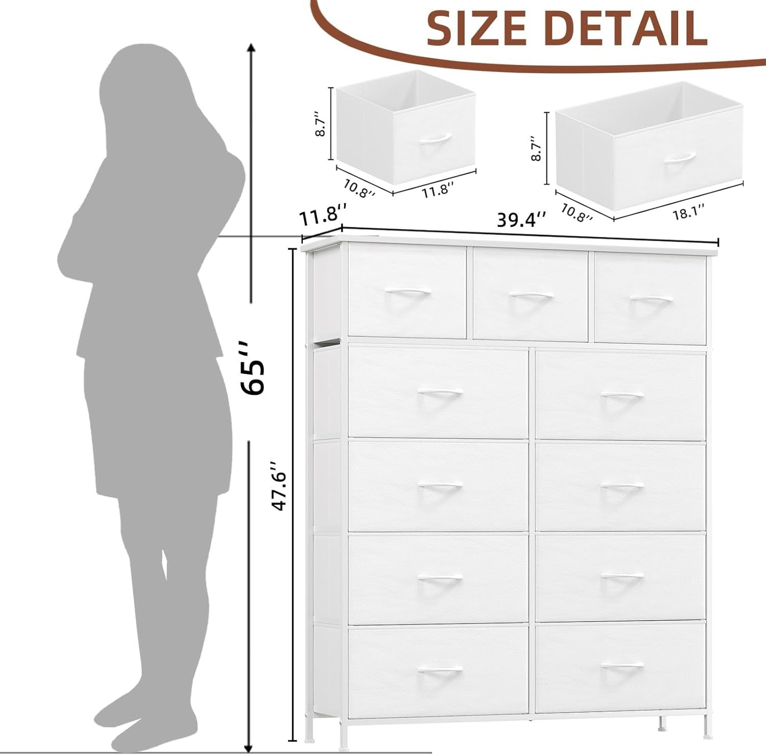 Tall White Chest of 11 Drawers Storage Unit Dresser for Bedroom Closet