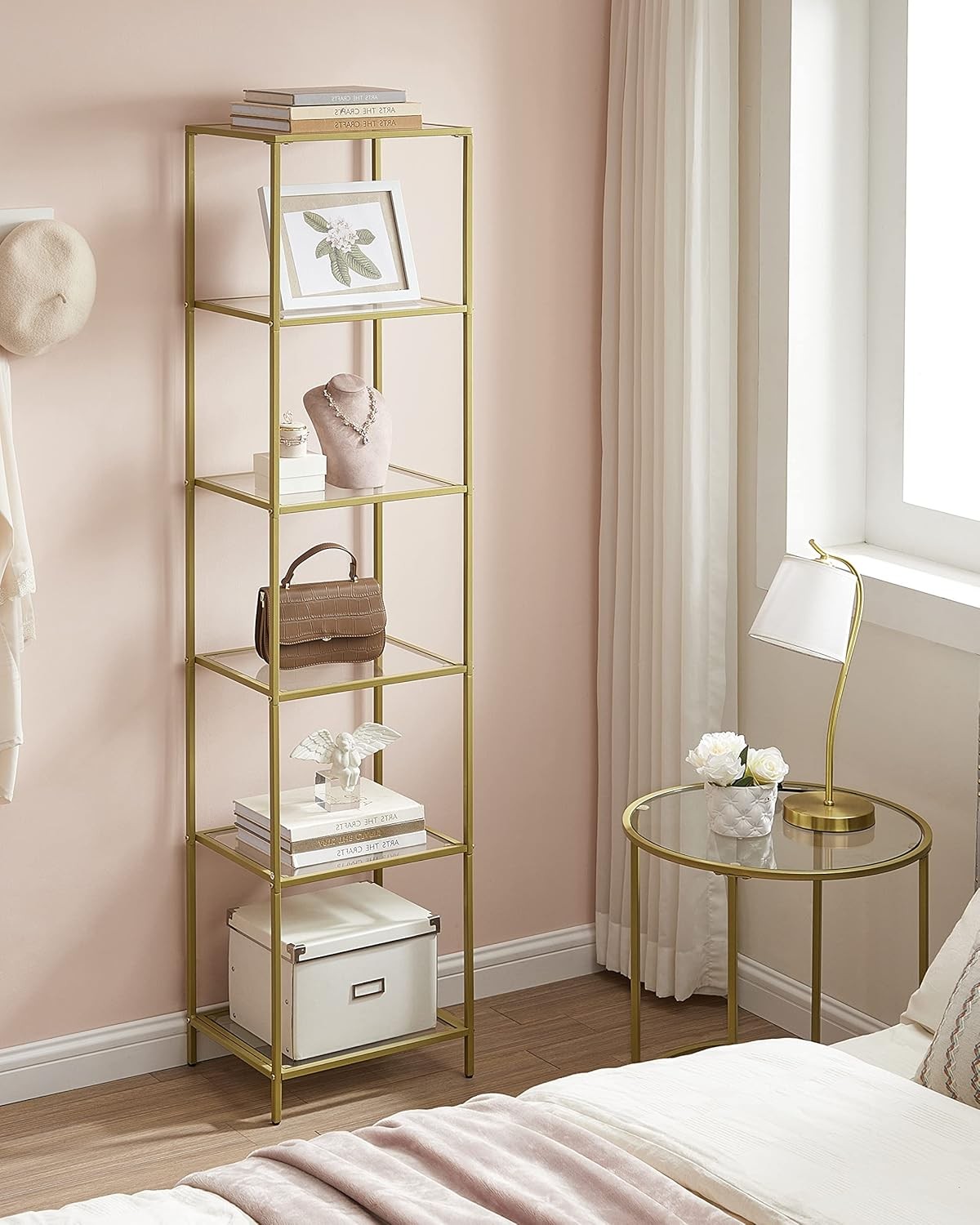 6-Tier Gold Glass Shelf Unit | Tall Luxury Display Rack for Living Room Office