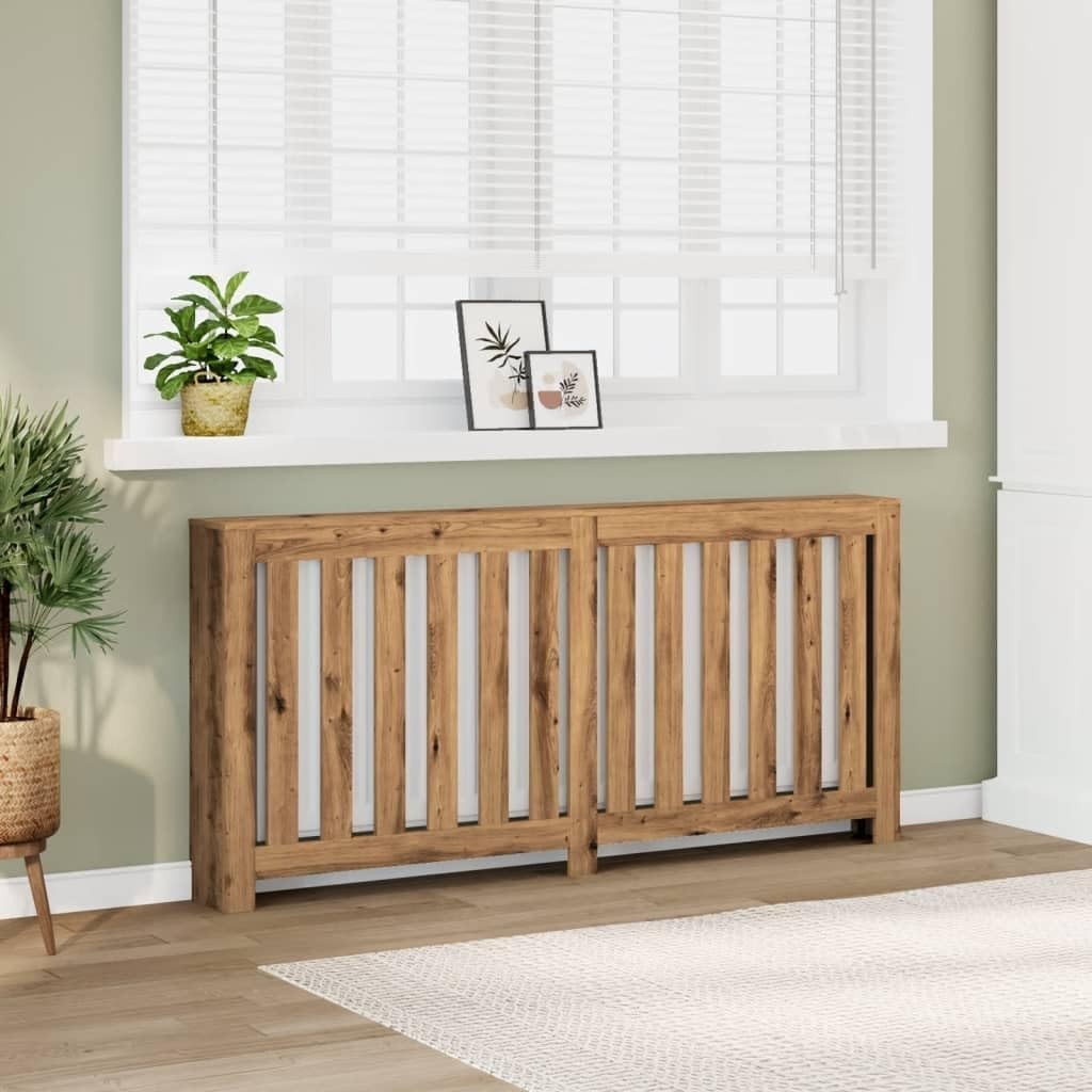 Modern Slatted Oak Radiator Cover 175x20x82cm – Engineered Wood Shelf Unit