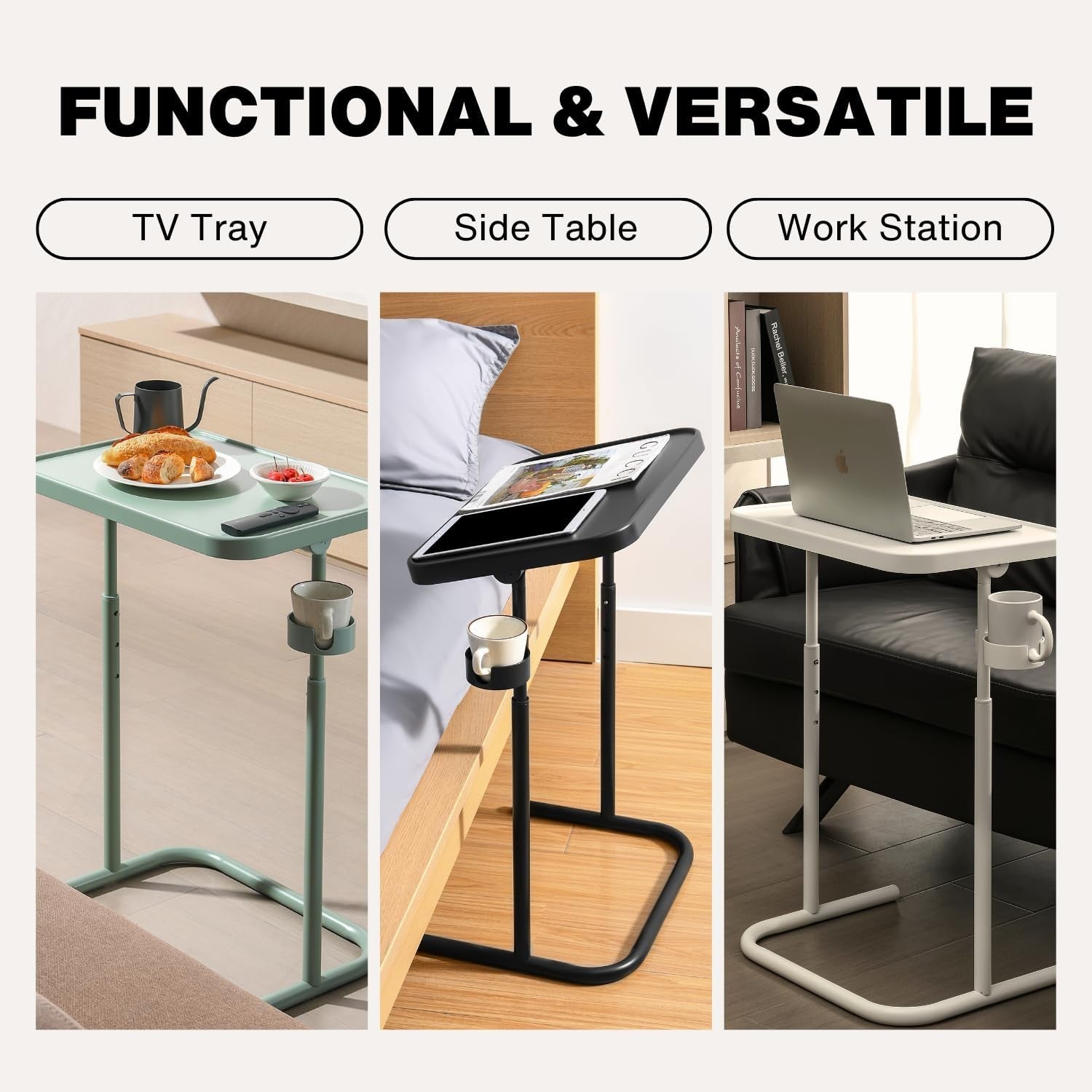 Adjustable TV Tray Table with Wheels Laptop Desk 90° Tilt Height Adjustable Blac