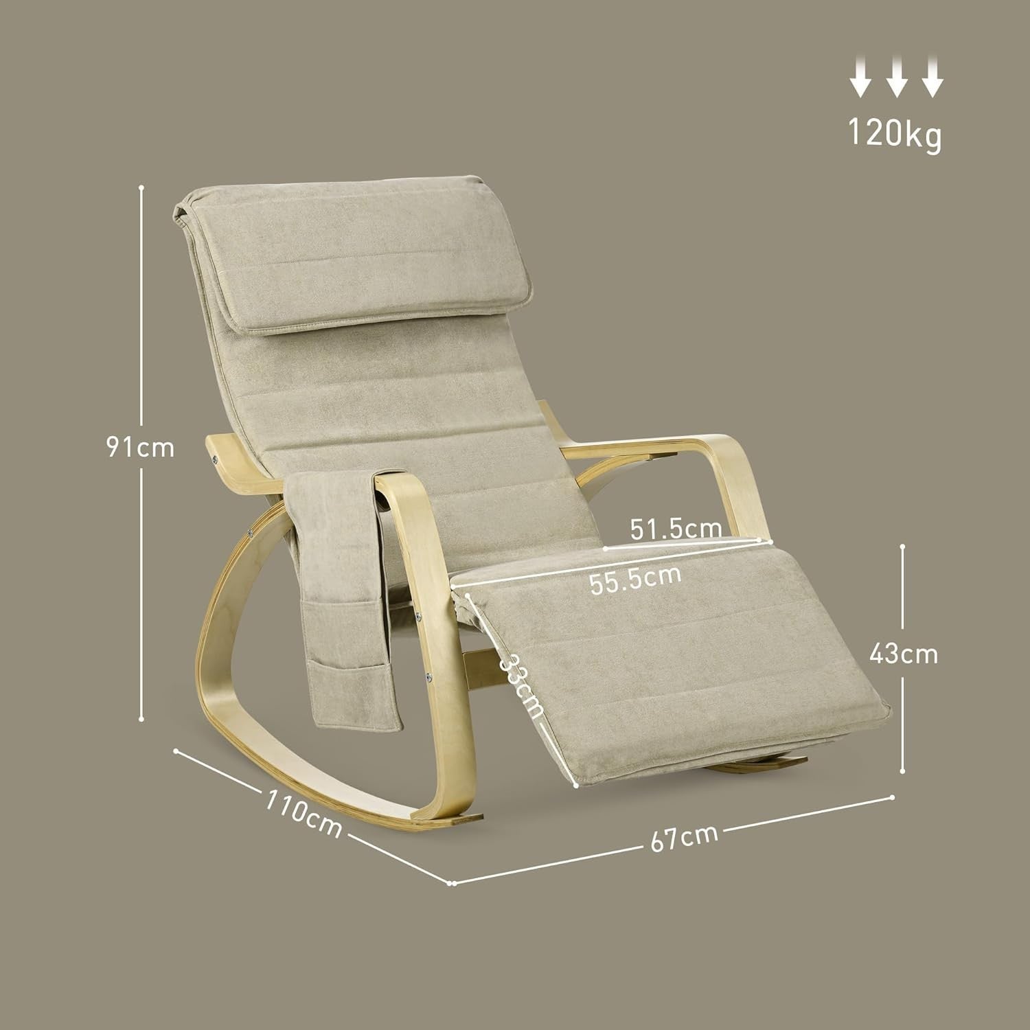 Rocking Recliner Lounge Chair w/ Footrest Pillow Side Pocket | Home Relax Seat