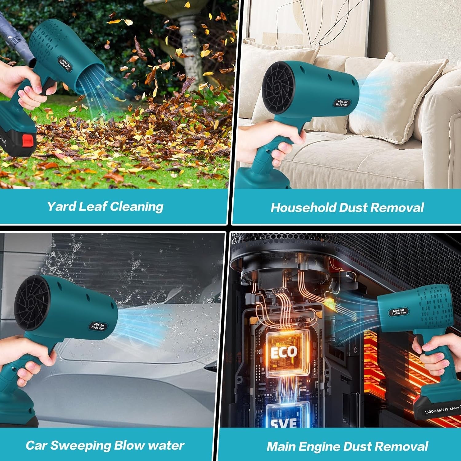 Cordless Leaf Blower 21V Brushless Turbo Jet Handheld Variable Speed