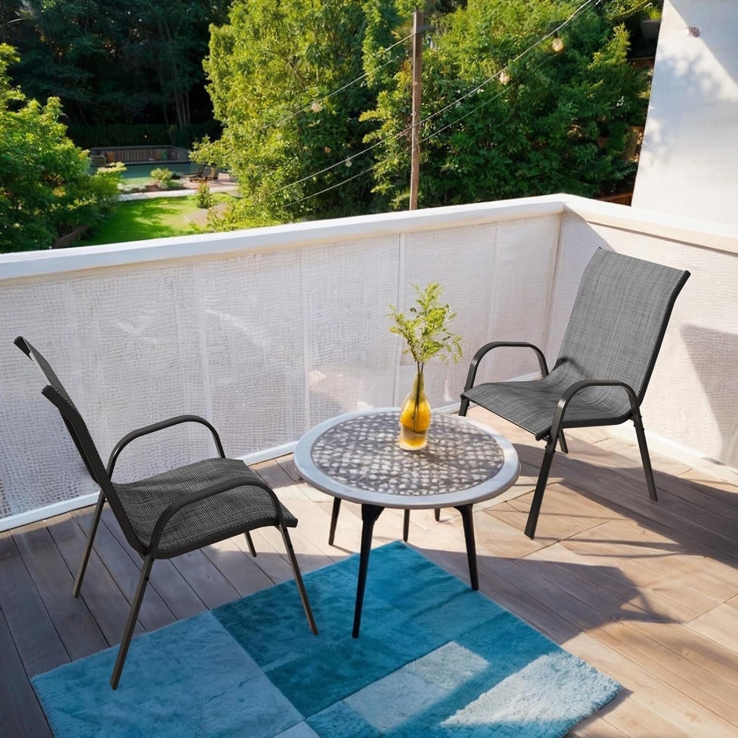 Stackable Outdoor Patio Chairs Set of 4 | Weatherproof Garden Dining Seats