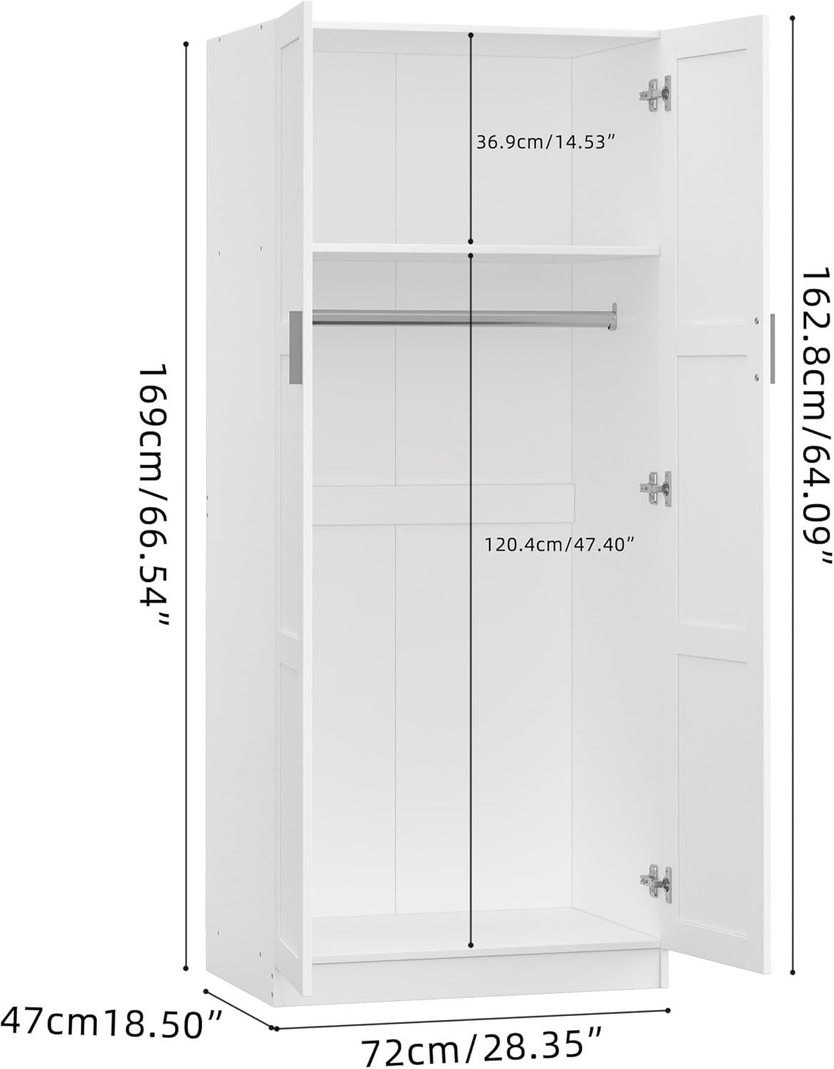 2 Door Wardrobe with Storage Shelf & Hanging Rail - Durable Engineered Wood