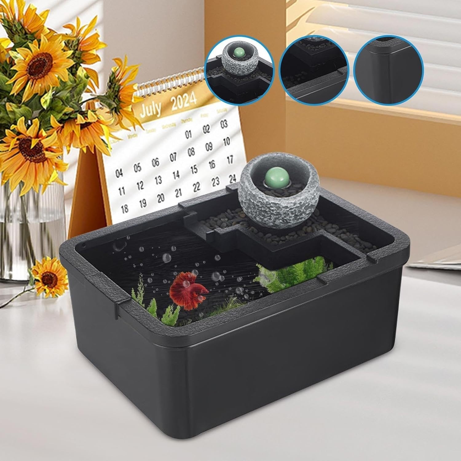 Beta Fish Tank Kit | Small Desktop Aquarium w/ Quiet USB Pump & Light