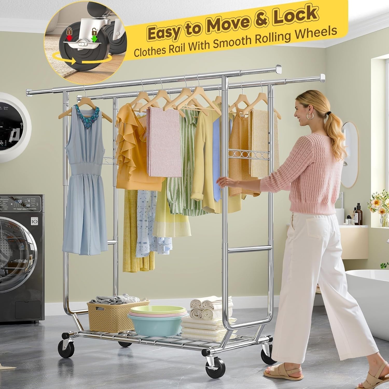 285KG Heavy Duty Extendable Double Rail Clothes Rack – Silver