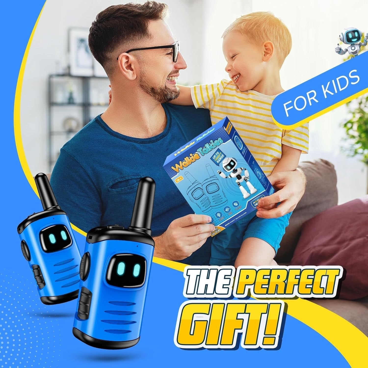 Kids Walkie Talkies Lightweight Robot Toy Long Range Gift 2 PCS Blue