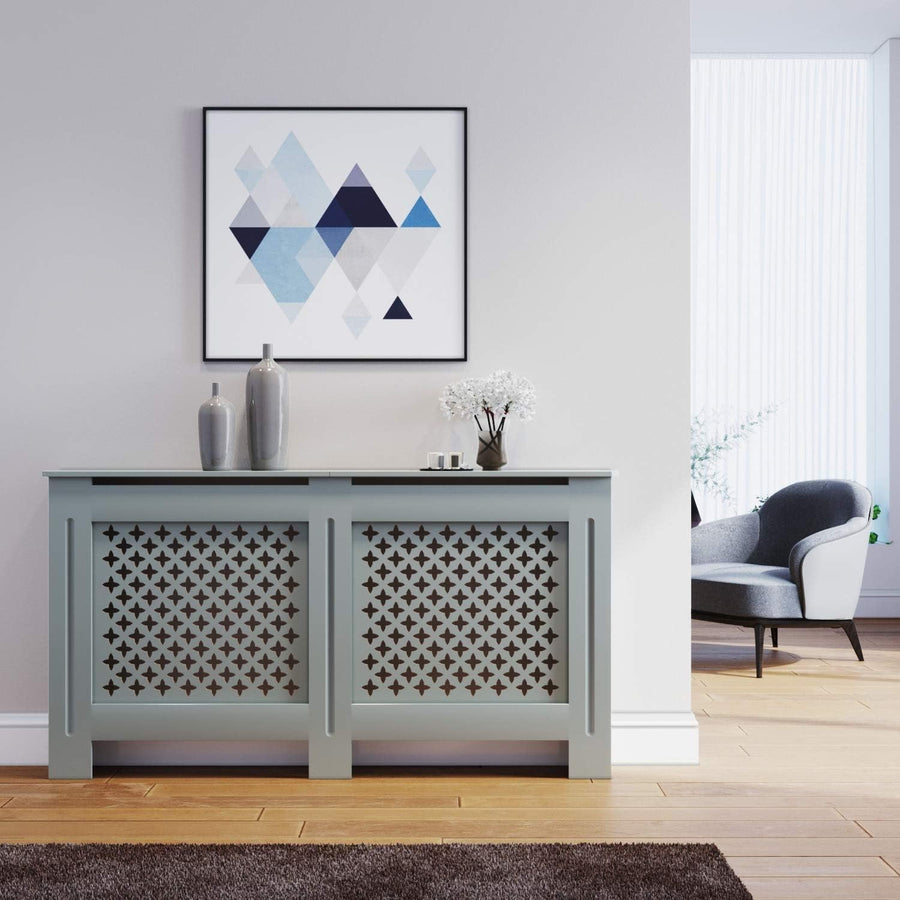 Large Grey Radiator Cover | Modern Cross Slat MDF Cabinet – Stylish, Durable