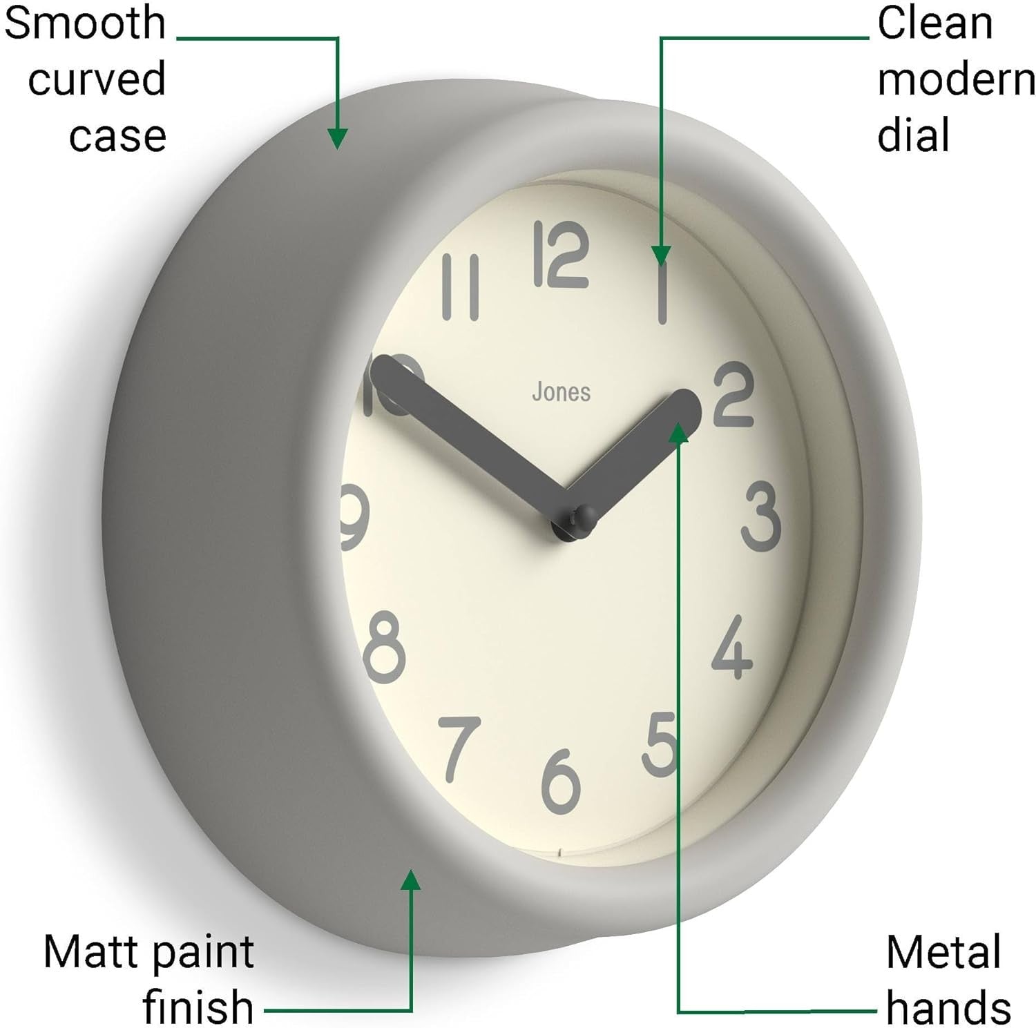 Small Modern Wall Clock 22cm Grey Silent Quartz Round Minimalist Home Decor