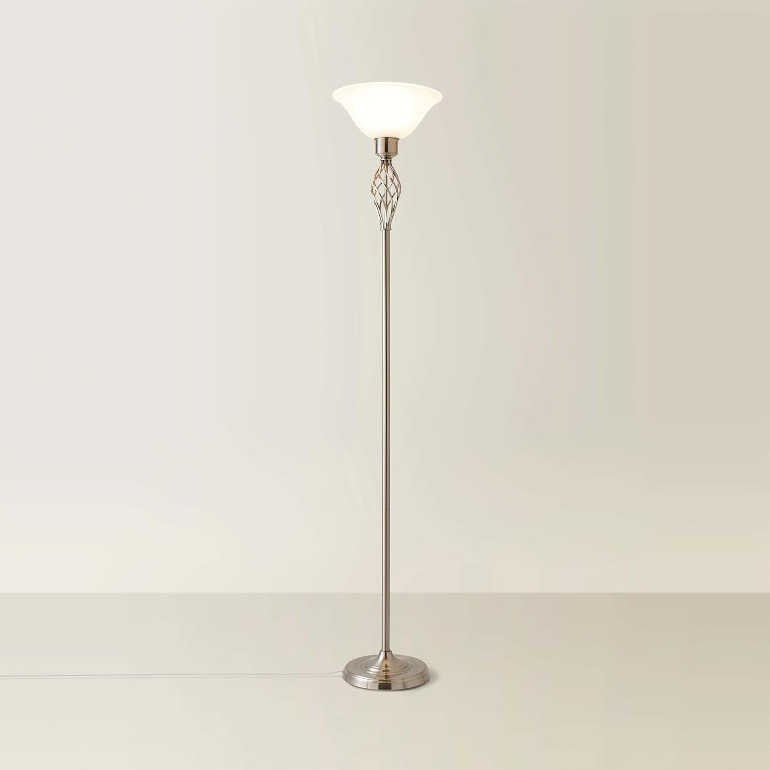 Traditional Floor Lamp Nickel Twist Frosted Glass Shade Tall Standing Light
