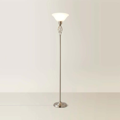 Traditional Floor Lamp Nickel Twist Frosted Glass Shade Tall Standing Light