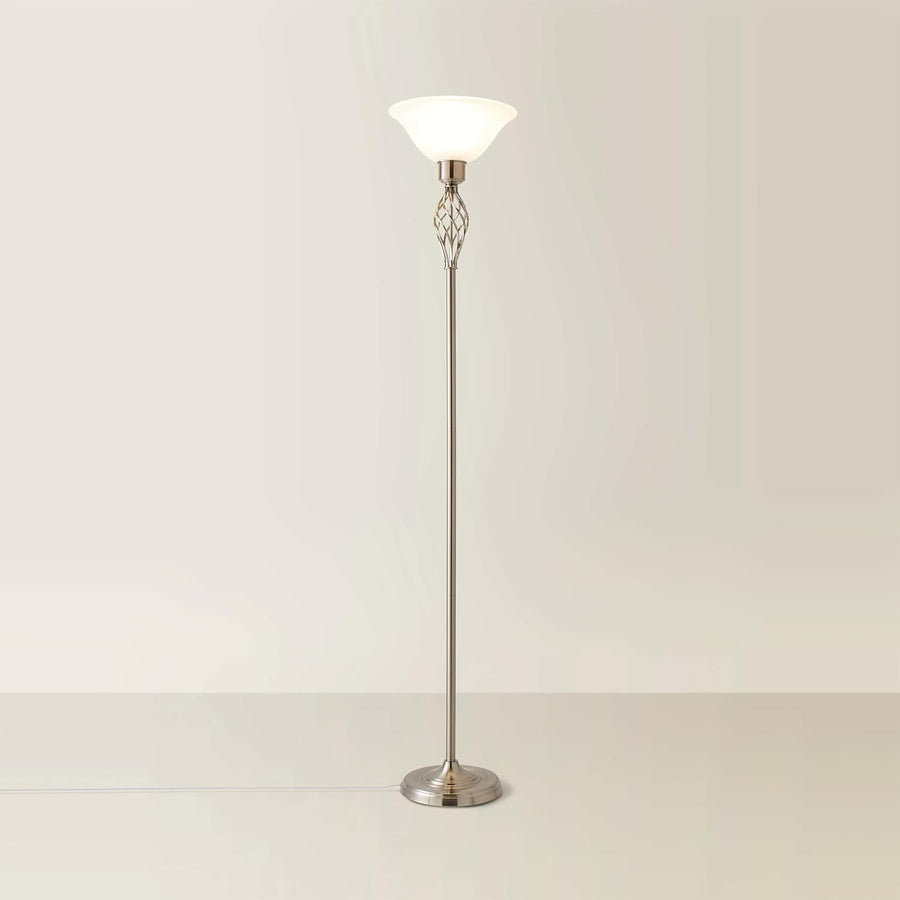 Traditional Floor Lamp Nickel Twist Frosted Glass Shade Tall Standing Light