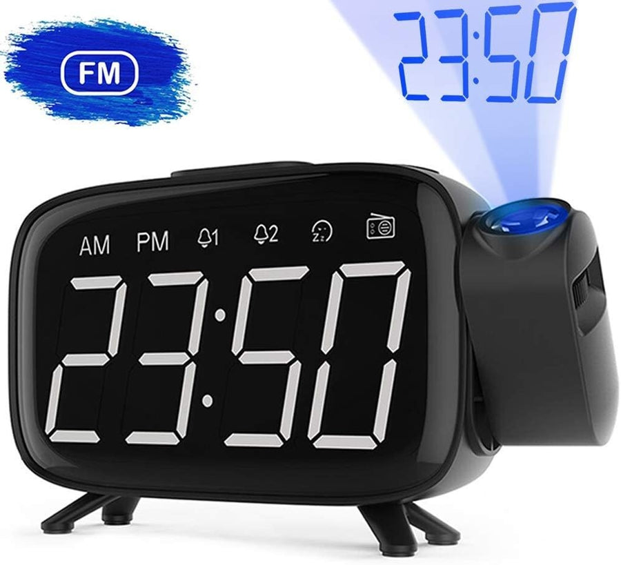 Projection Alarm Clock FM Radio 180° Ceiling Display Snooze LED Digital