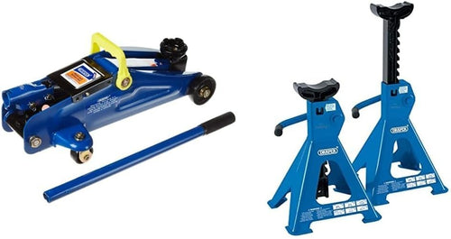 2 Ton Trolley Jack 130–330mm + 2 Ton Ratcheting Axle Stands Set Car Lift