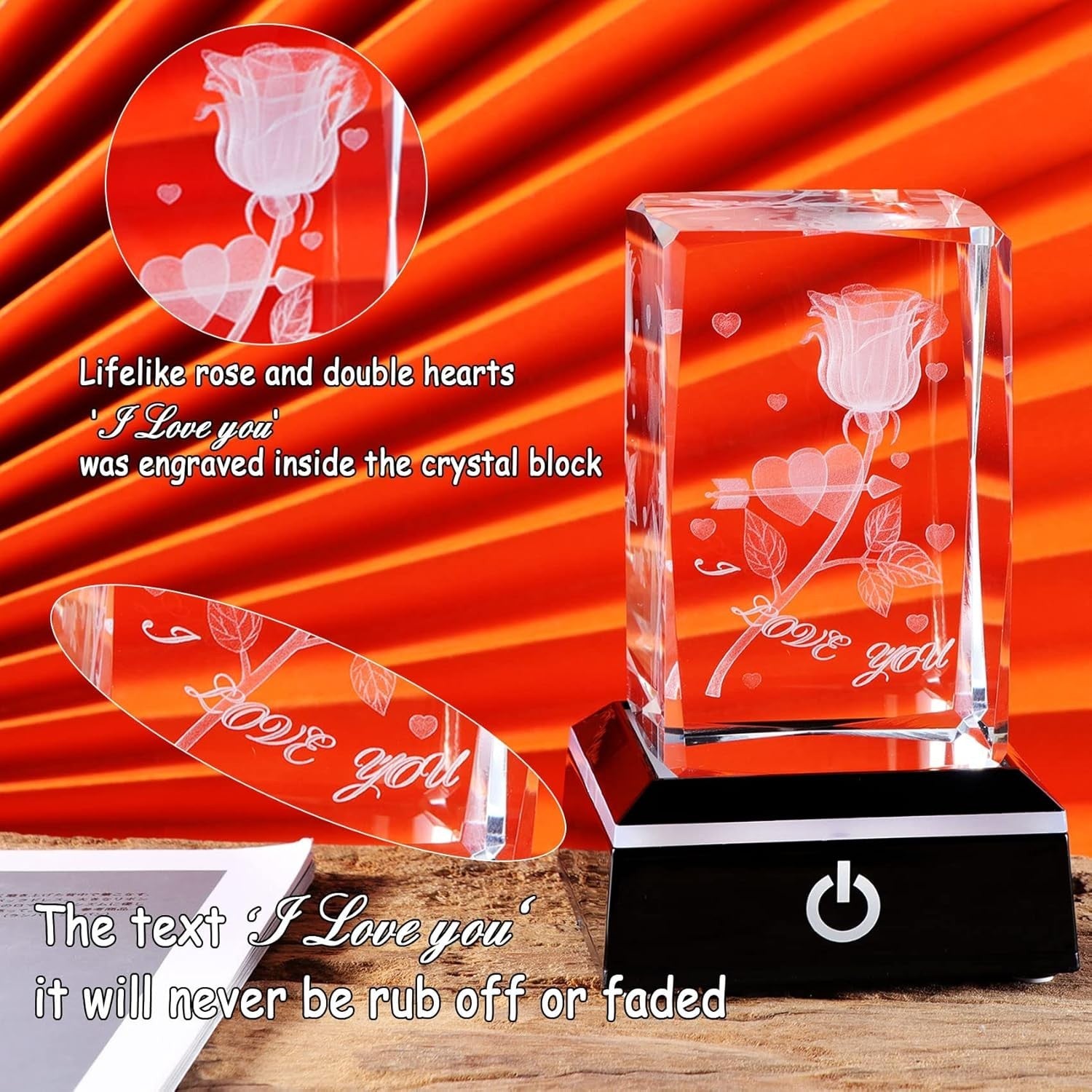 3D Crystal Rose "I Love You" LED Light Gift for Girlfriend Boyfriend Valentine